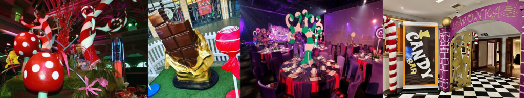 Chocolate Factory Themed Event
WOnka themed table centrepieces
oversized props
candy props