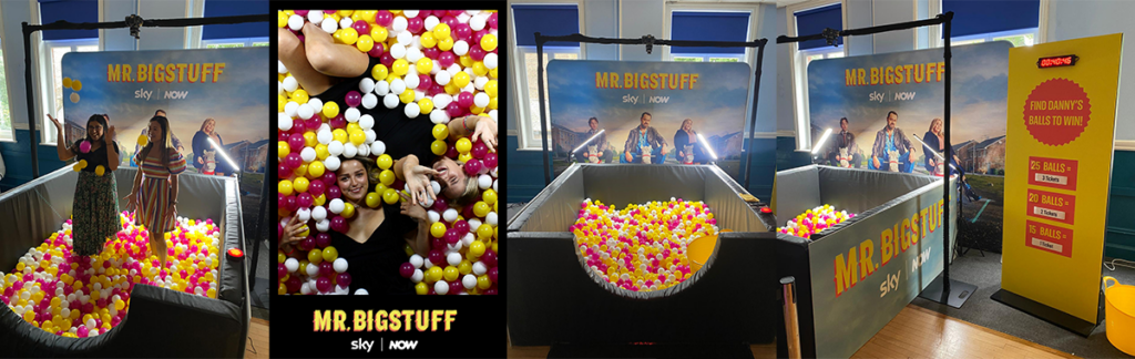 Photobooth Ball Pit Mr Bigstuff branding and photo card